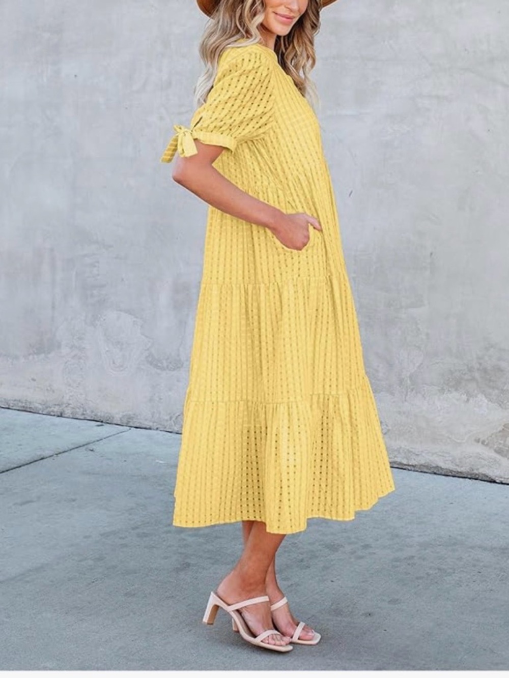 NWT Yellow Lightweight Tiered Eyelet Midi Dress-S - Picture 14 of 17